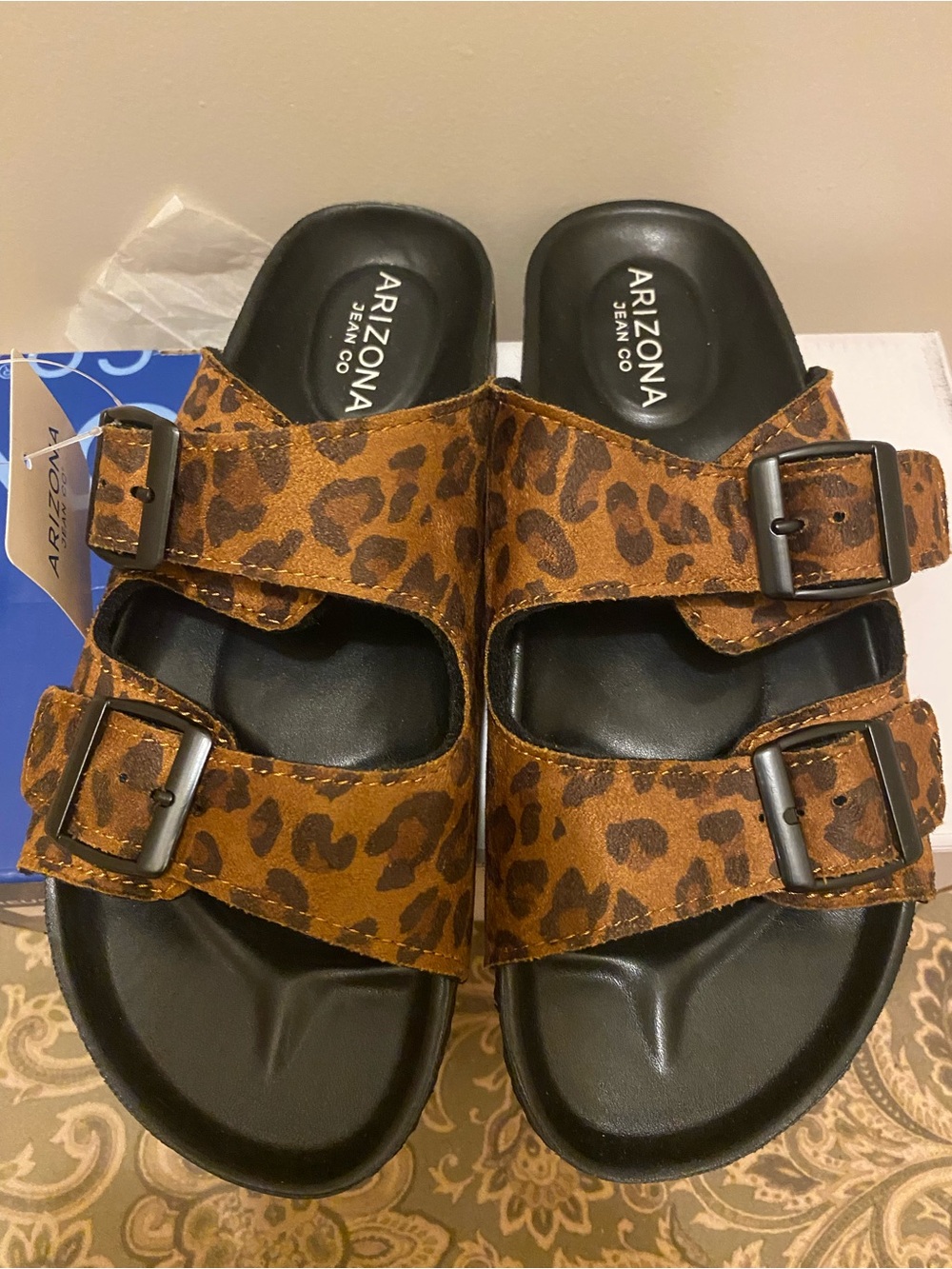 Arizona Jean Company Leopard Print Double Buckle Sandals - Brown